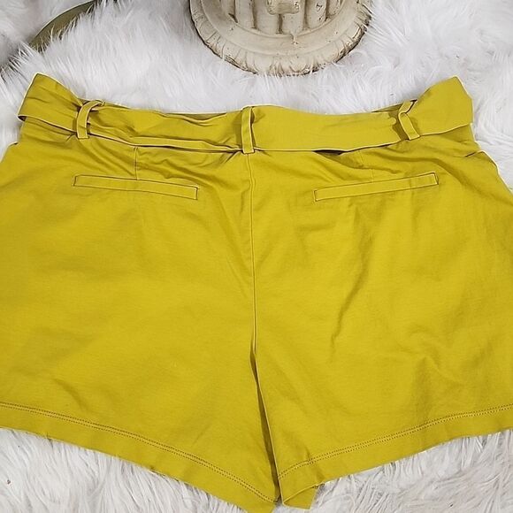Chartreuse Comfy T~shirt Feel Cotton Shorts with Belt~Sash Size L - Picture 6 of 6